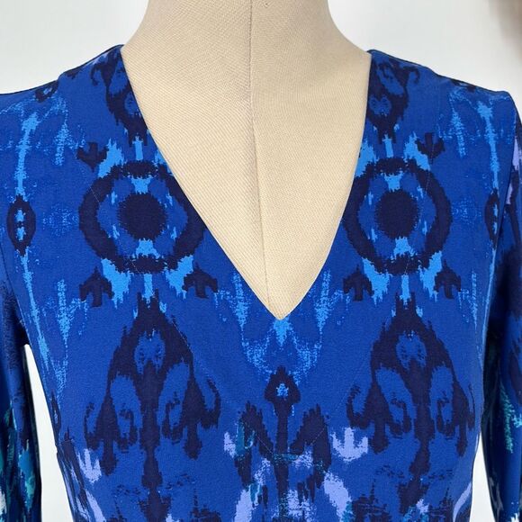 Ali Ro Printed MIDI Sheath Dress V-Neck 3/4‎ Sleeve Stretch Pullover Blue 2 - Picture 5 of 14